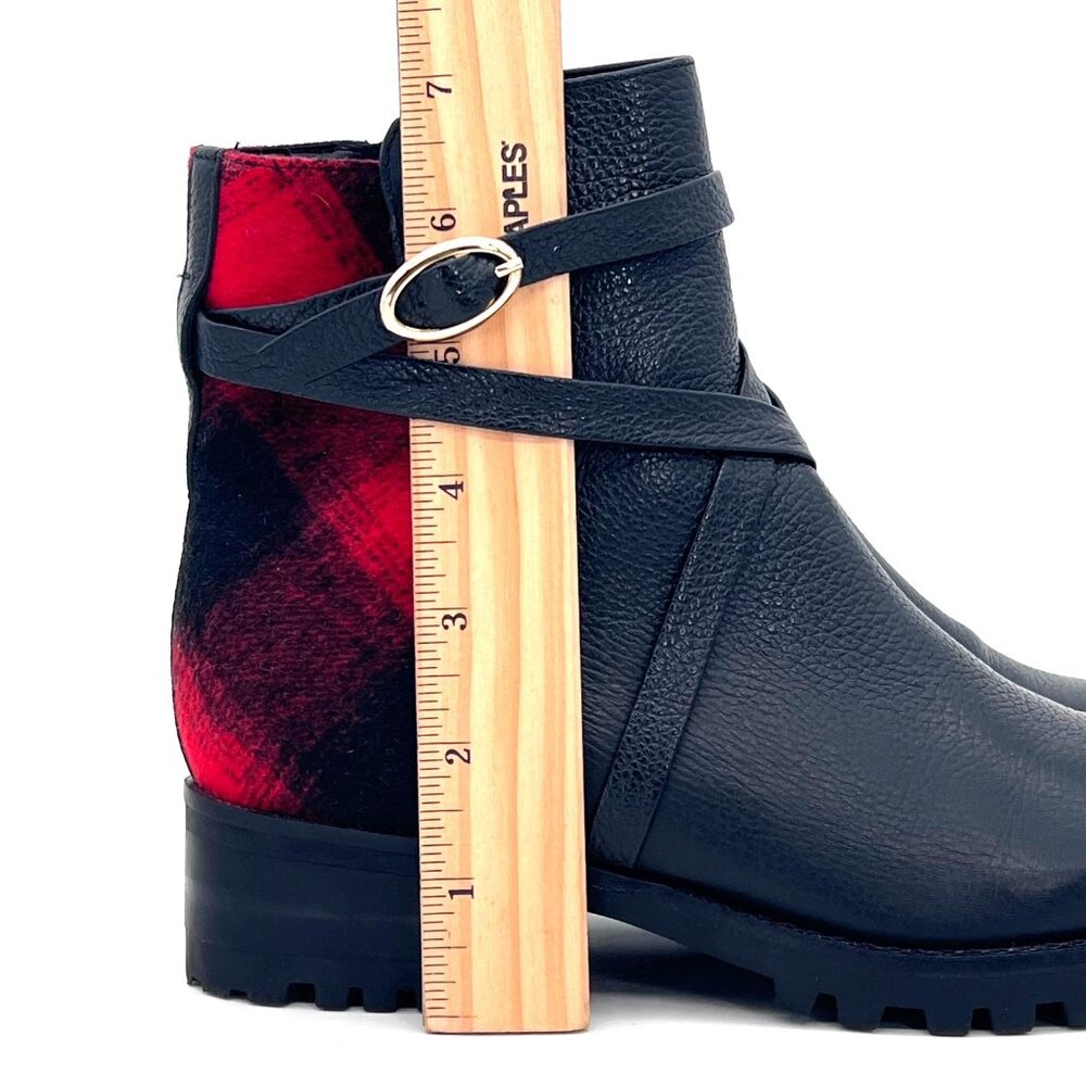 Talbots Black Leather Ankle Boots Womens Size 5M Red Plaid Accent Zip & Buckle - Picture 13 of 14